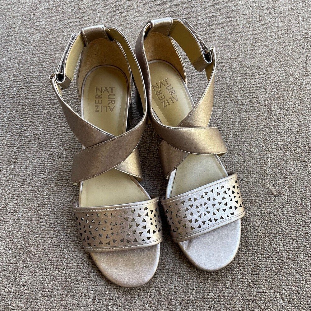 naturalizer rose gold pink metallic dress sandals block heel 8.5